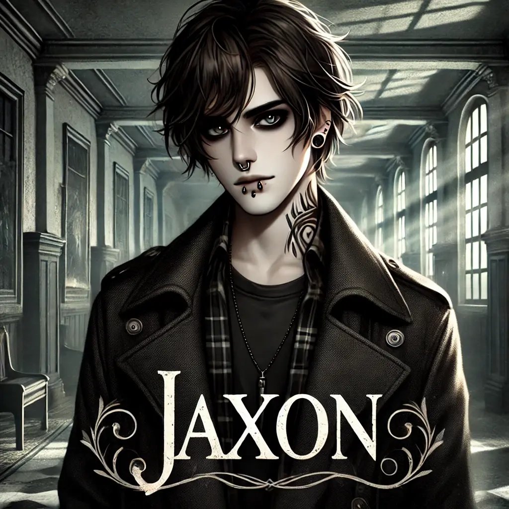 DALL·E 2024-11-22 17.16.04 - A high school boy named Jaxon, depicted in a dark, gothic style fitting a supernatural horror setting. He has shoulder-length dark hair, black eyeline