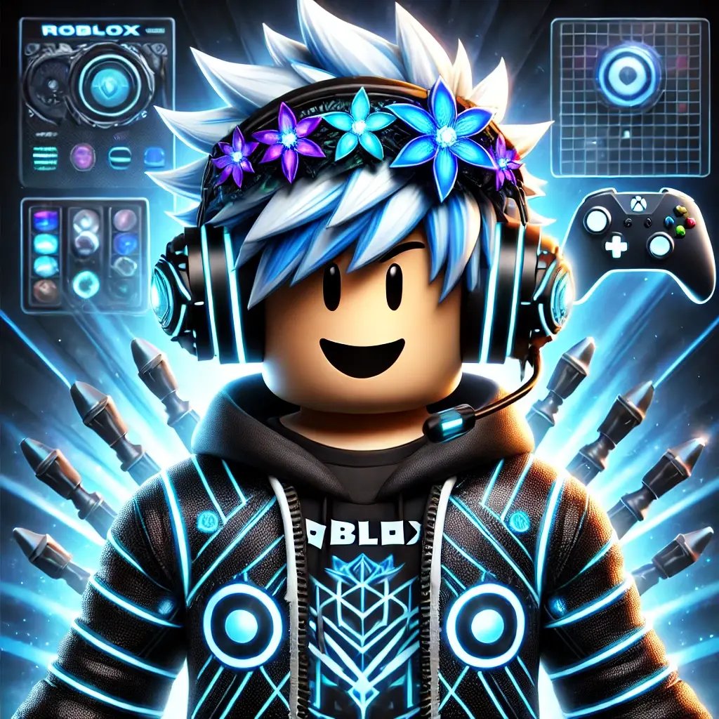 DALL·E 2024-11-22 22.21.38 - A high-quality digital design of a gamer avatar inspired by the Roblox aesthetic, featuring a character with white spiky hair adorned with a blue and 